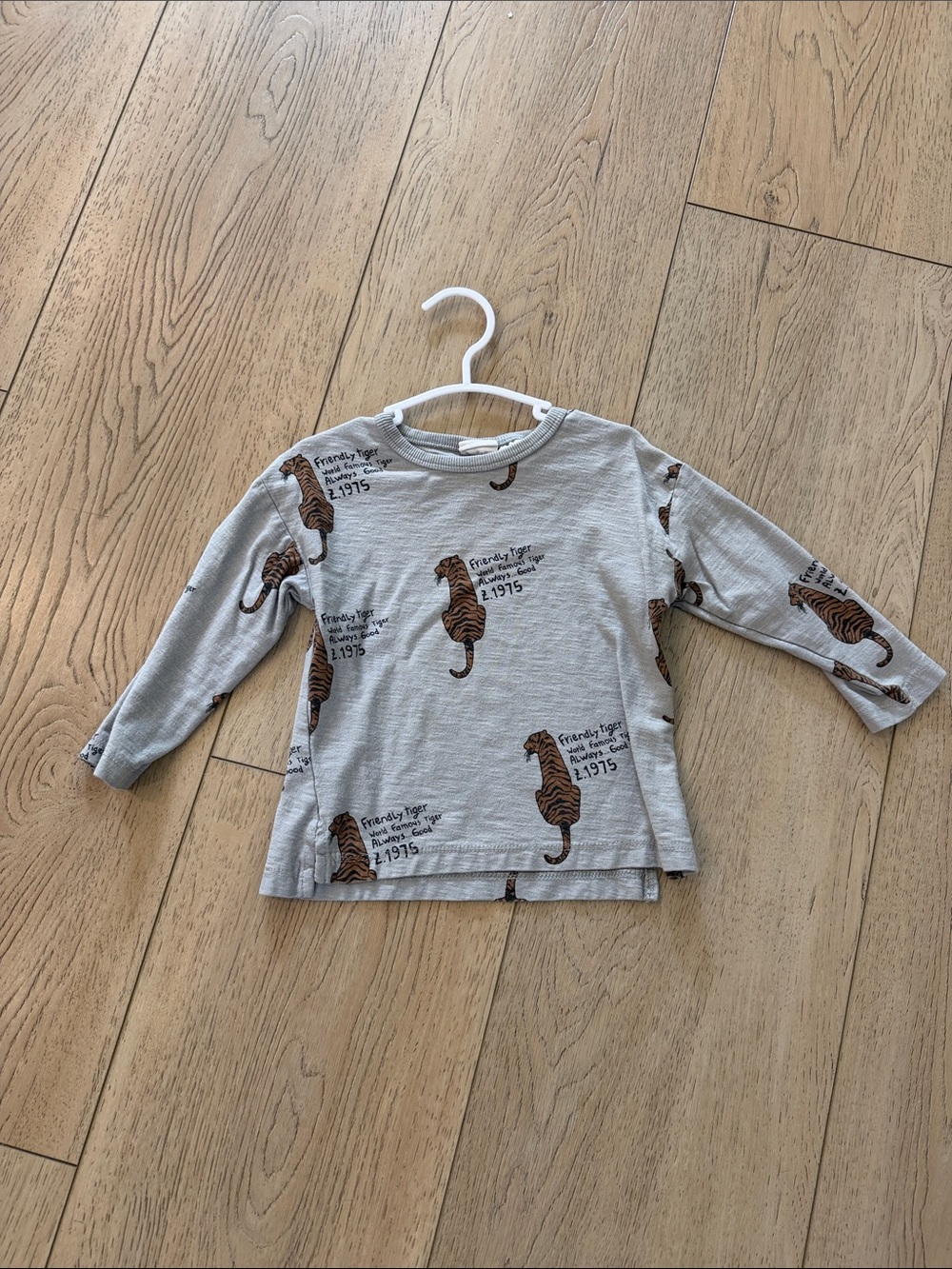 Zara Light Gray Long-Sleeve Tiger Print Top